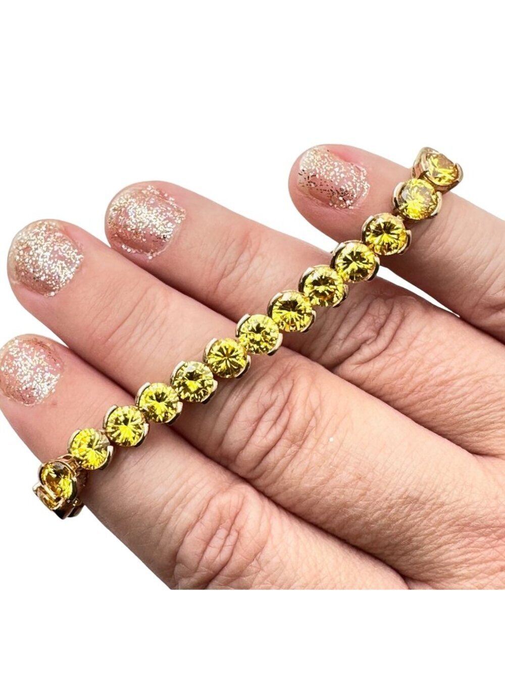 Womens Bracelet Gold Plated Sterling Silver Yellow Cubic Zirconia Size 7 Inch